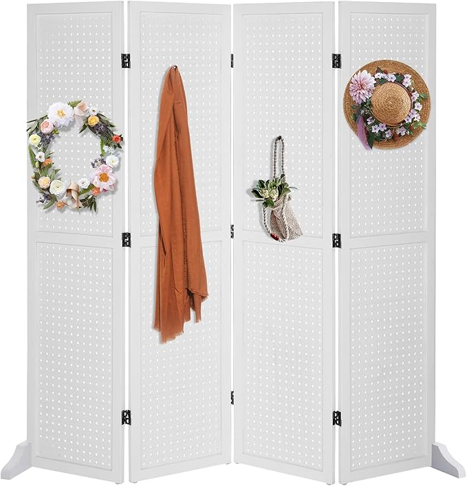 Bonnlo 4 Panel Pegboard Freestanding, 5 FT Portable Display Board Organizer