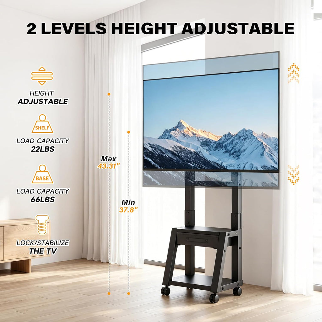 Heavy Duty TV Carts on Wheels for 32-75" TVs Rolling Floor Stand w/Drawer