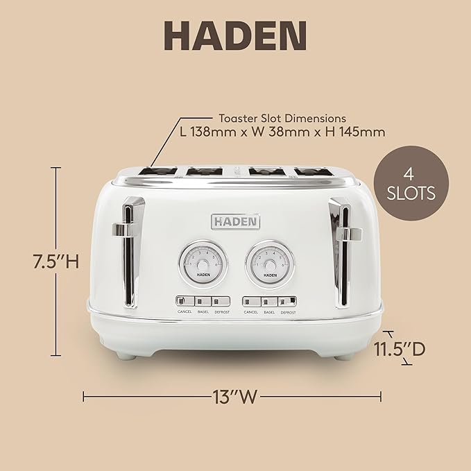 Haden Dorset 4 Slice Wide Slot Stainless Steel Toaster