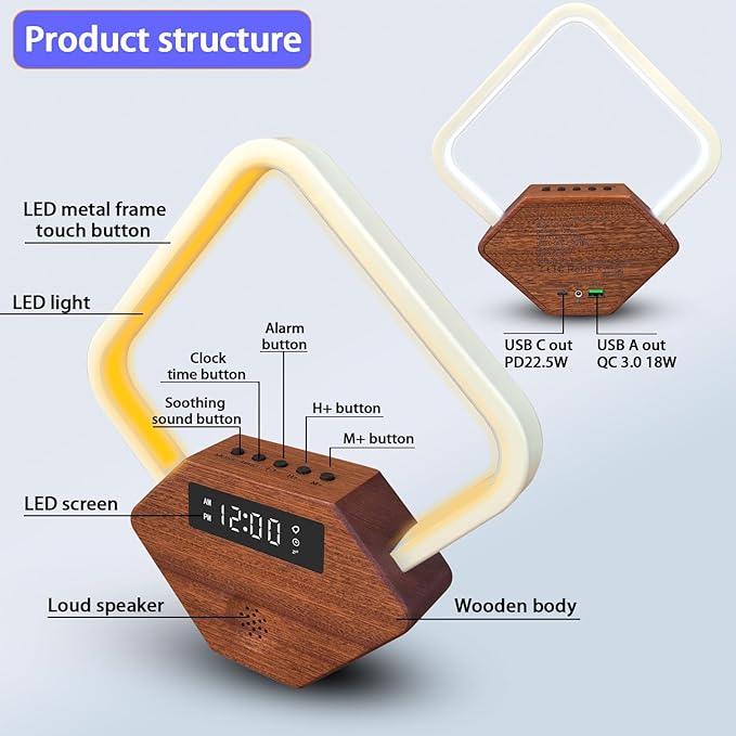 Xunhomon Sunrise Alarm Clock for Bedrooms Heavy Sleepers 15 Sleep Sounds White