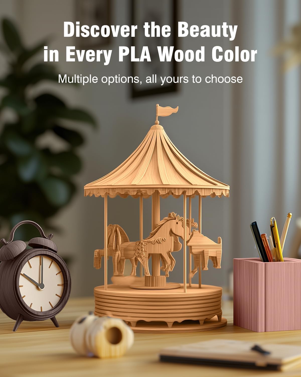 sunlu real wood fiber pla filament, 4kg in on a desk or shelf
