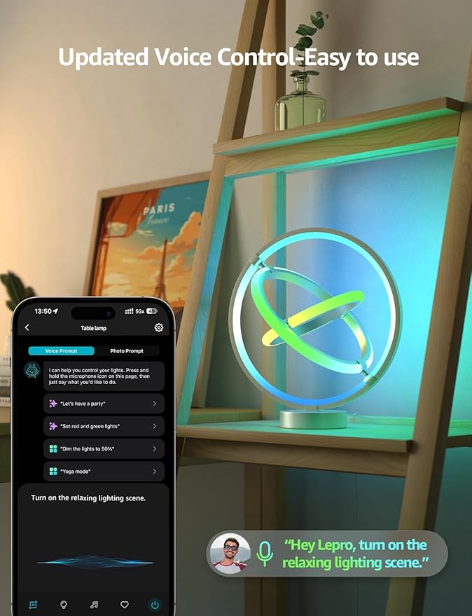Lepro TB1 AI Smart Table Lamp, RGB+IC Addressable Color Changing Desk Light