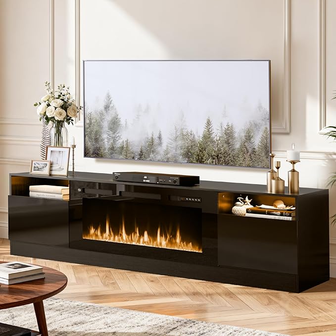 YISUFO 80” TV Stand with 36” Electric Fireplace, Large Modern Media