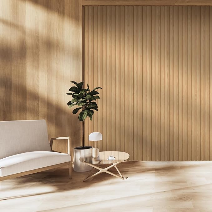 OUZUGIE WPC Acoustic Slat Wall Paneling, Living Room, TV Background, Study Room (8-Pack)