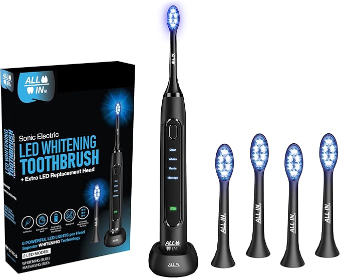 ALL IN Sonic LED Whitening Toothbrush and Replacement Heads Full Set