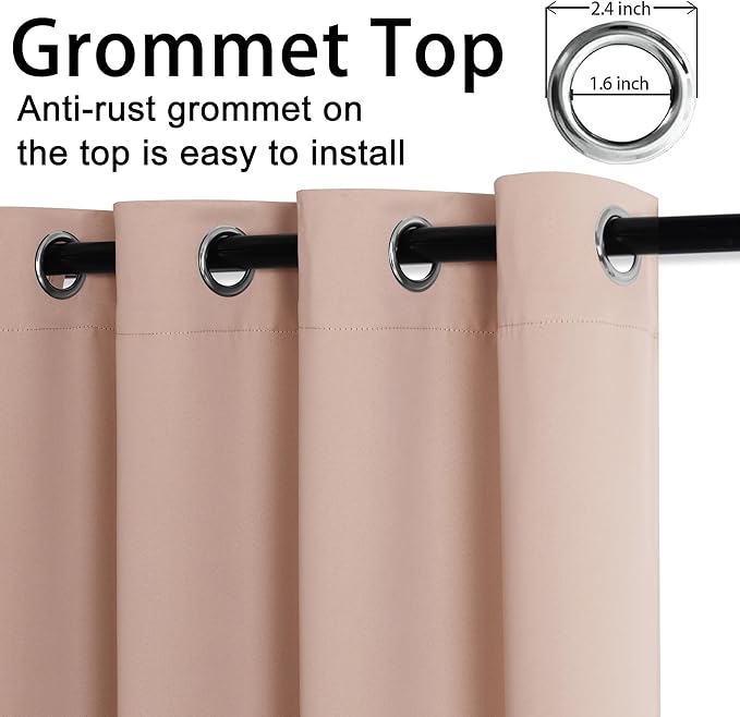 JIUZHEN Blush Pink Blackout Curtains