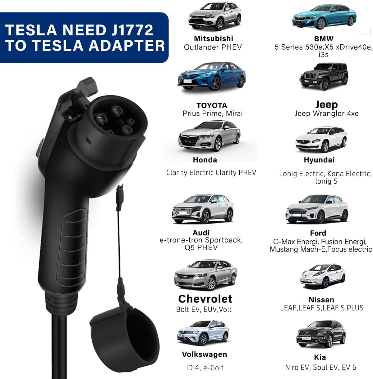 Level 1+2 EV Charger, 16Amp 110-240V, Portable SAE J1772 Electric Car Chargers, Plug-in EV Charging Station for Home,21 Ft Level 2 Charger Cable NEMA 6-20Plug(Tesla Need Adapter)