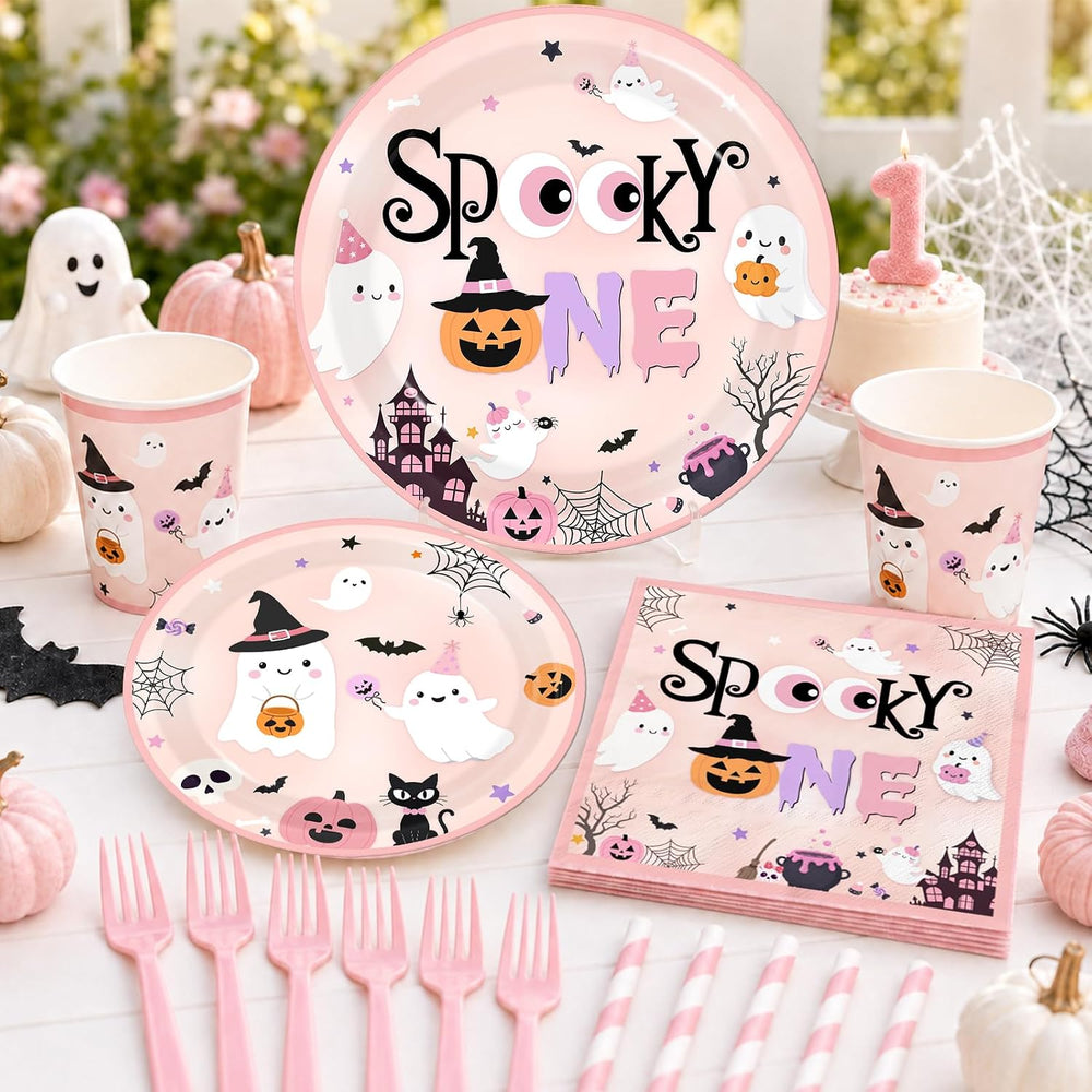 Spooky One Birthday Decorations Girl, 276 Pcs Pink Halloween 1st Birthday Par...
