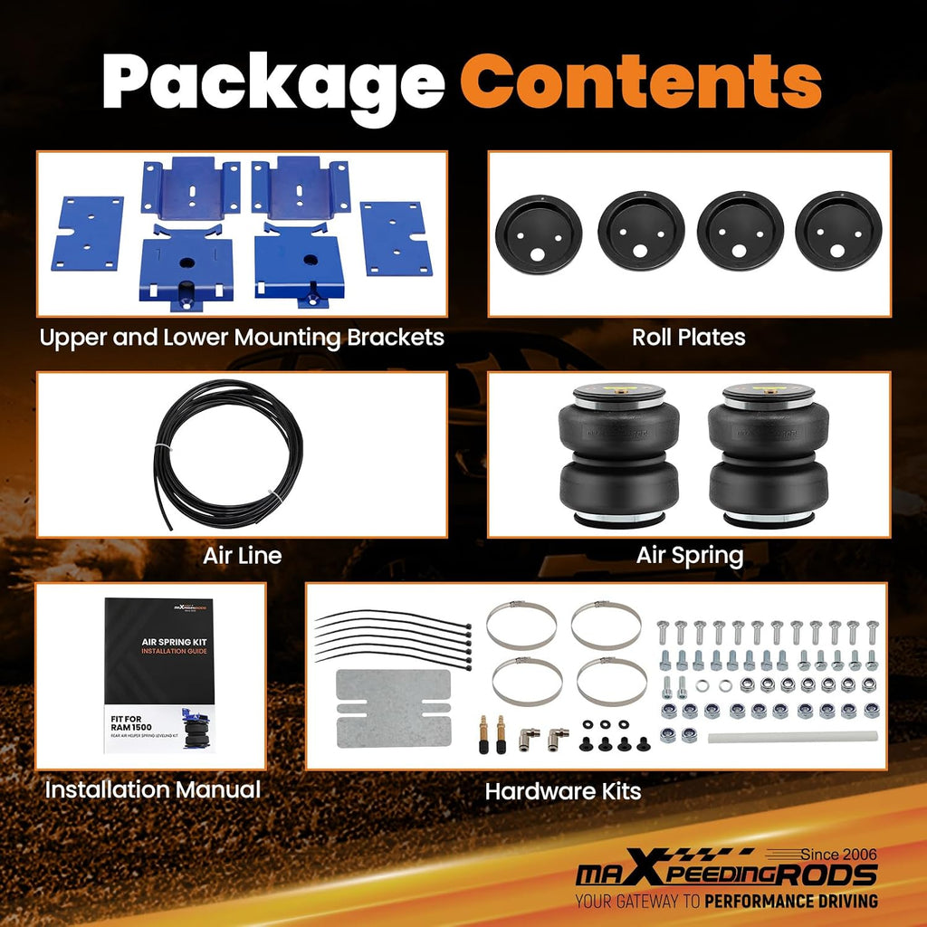 maxpeedingrods 5000 lbs rear air suspension bag kit, package contents