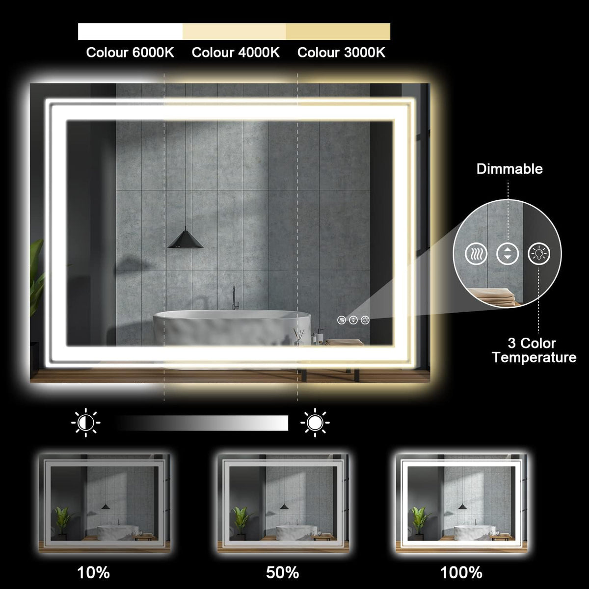 Snowdool 23x35 LED Bathroom Mirror with Front and Backlight, Dimmable Lighted Bathroom Vanity Mirror with Anti-Fog, Memory Function,Tempered Glass(Horizontal/Vertical) | Front and Backlit, Dimmable, Anti-Fog, Tempered Glass