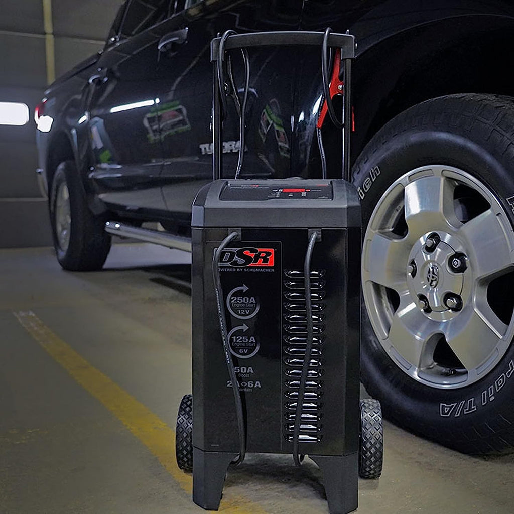 schumacher electric wheeled 6a car battery charger &, close-up detail