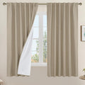 LAMIT 100% Blackout Natural Linen Curtains, 63 Inches Linen Textured Thermal