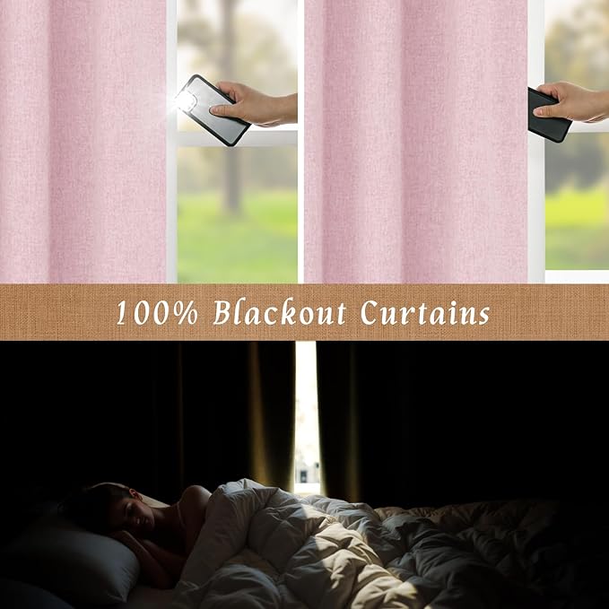 LAMIT Pink 100% Blackout Window Curtains