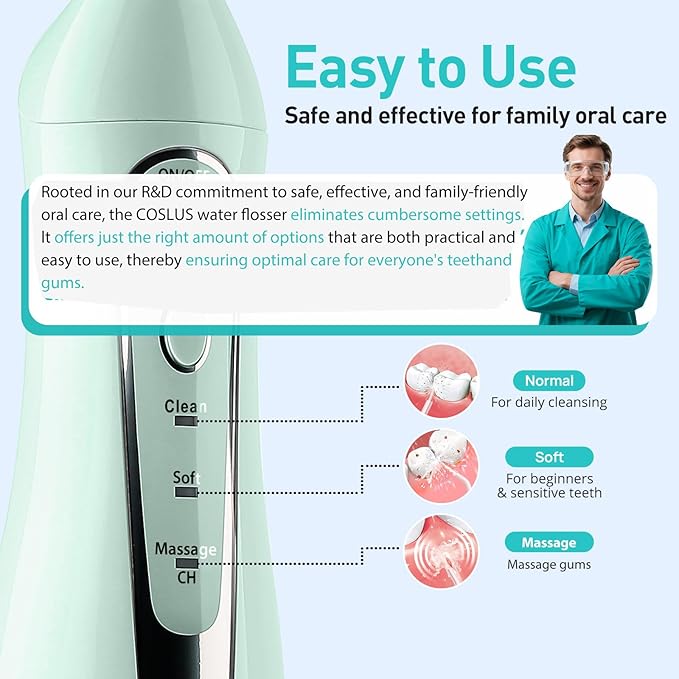 COSLUS Water Dental Flosser Teeth Pick: Portable Cordless Oral Irrigator 300ML