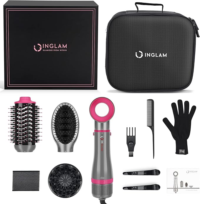 IG INGLAM 4 in 1 Blowout Brush, Negative Ion Detachable Hair Dryer & Styler
