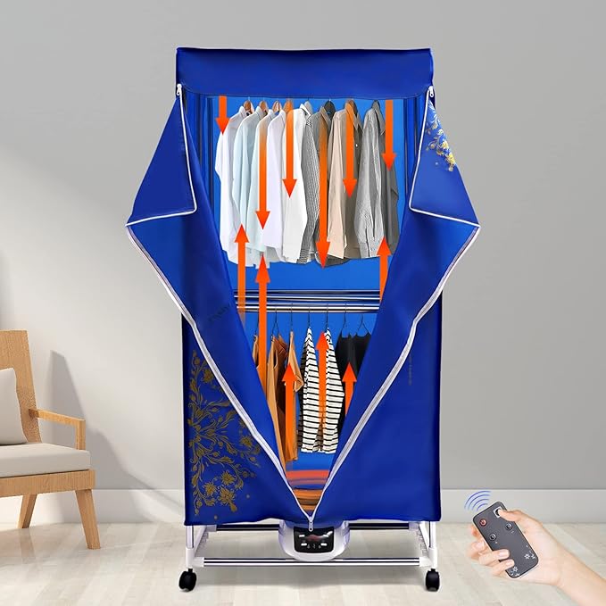 Electric Portable Clothes Dryer, 1200-1500W Travel Dryer Machine Folding Remote