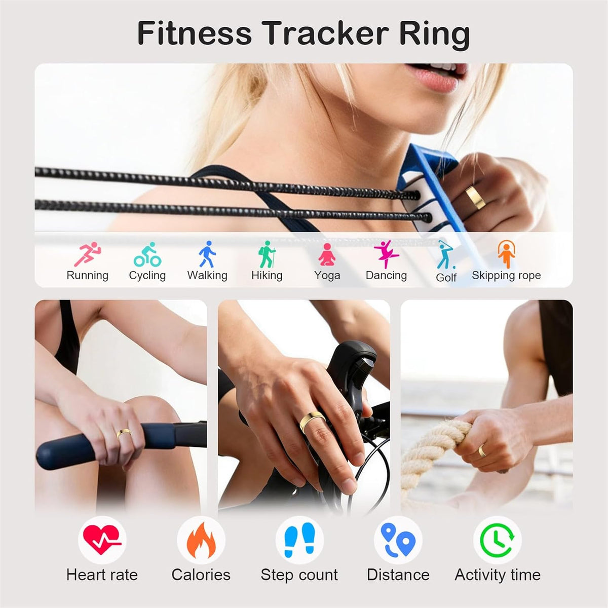 smart ring for women men, sleep activity health showing dimensions