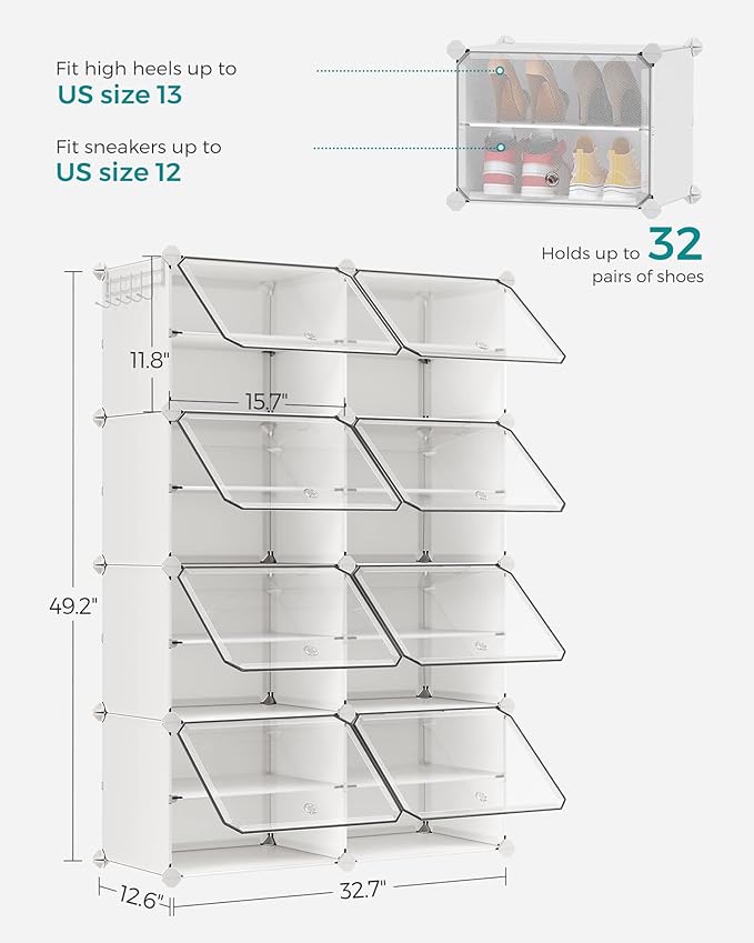 SONGMICS Shoe Rack Organizer, 8-Tier Shoe Storage Cabinet