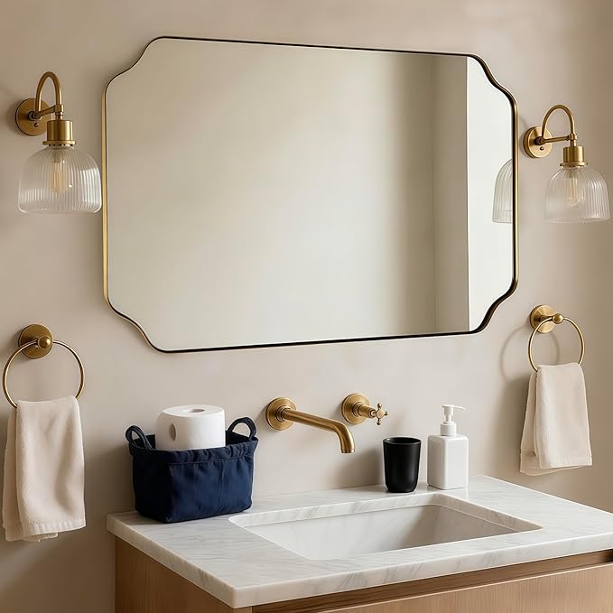 ANDY STAR 30"x55" Large Bathroom Mirror, Brushed Brass Full Length Wall Mirror