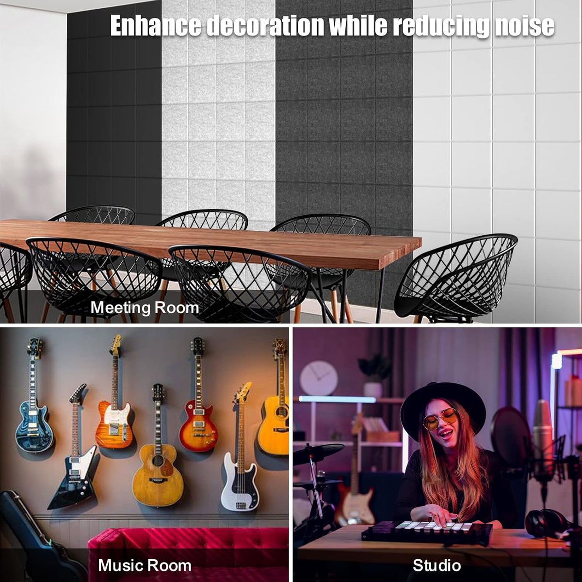 sonicism 12 pack acoustic wall panels with self-adhesive, front angle view