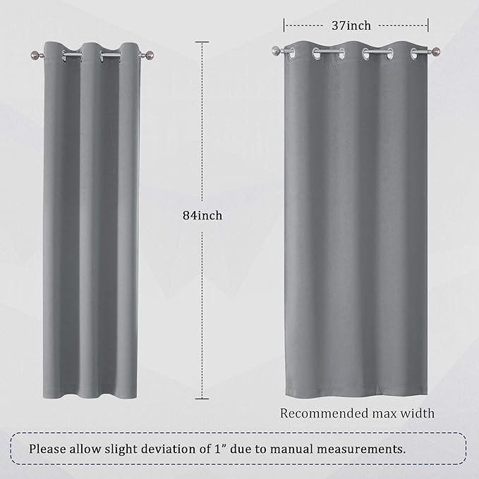 DUALIFE Grey Blackout Curtains 84 Inches Long