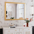 Amorho Bathroom Mirror, 40x32 Inch Gold Thick Metal Framed Wall Mirrors