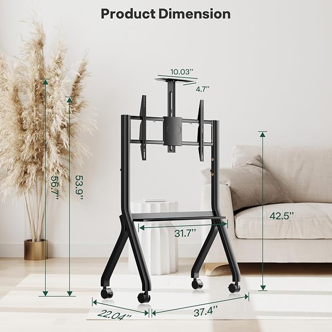 Sylvox Rolling TV Stand for 43-55 Inch Outdoor TVs, Mobile TV Cart Floor TV