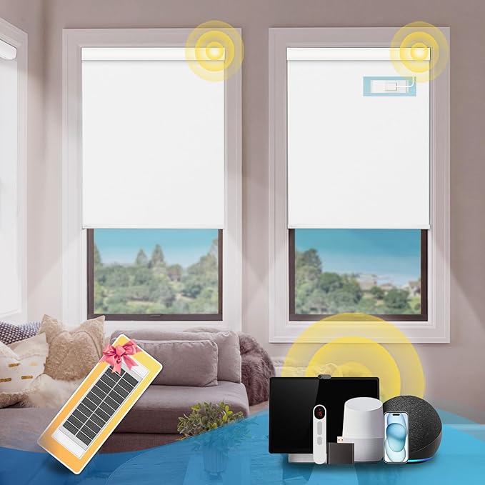 DENFOON Motorized Blinds with Remote, Thermal ElectricBlinds【Solar Panel】