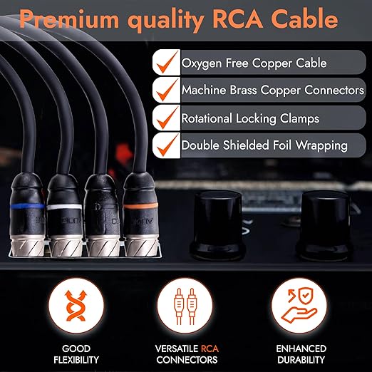 Elite Audio Premium Series 15ft. 4-Channel Car Audio RCA Cable – Double Shielded