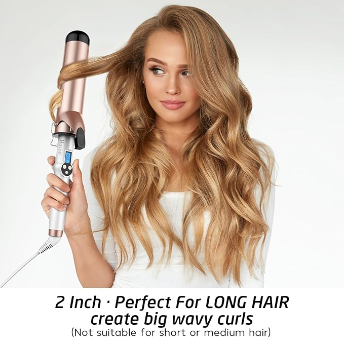 Hoson 2 Inch Curling Iron Large Barrel, Long Barrel Curling Wand Dual Voltage