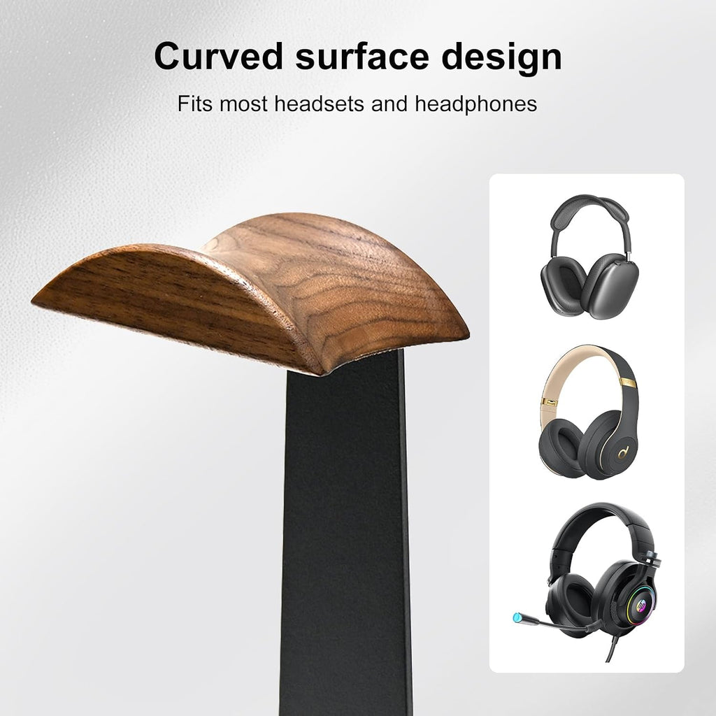 upergo walnut headphone stand with controller holder &, side view