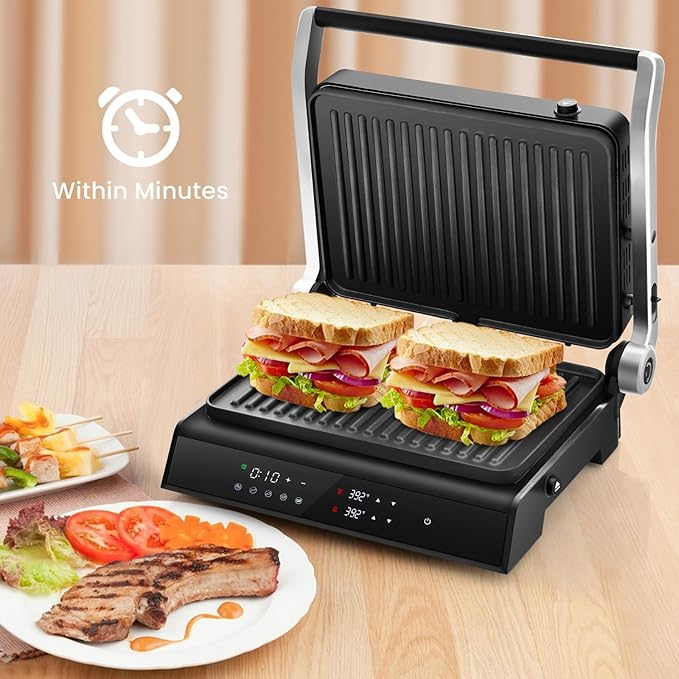 COSTWAY Electric Panini Press Grill, 1200W Gourmet Sandwich Maker w/Non-Stick