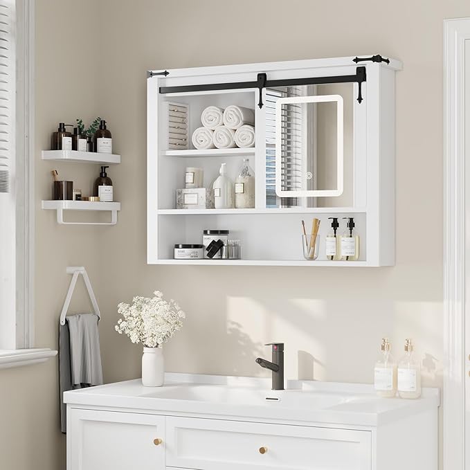 QUW 31" Farmhouse Bathroom Wall Cabinet, Bathroom Medicine Cabinets