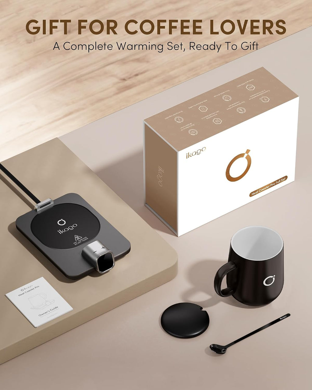 Coffee Cup Warmer & iKago Mug Set, 1℉ Precise Temp Control Mug Warmer