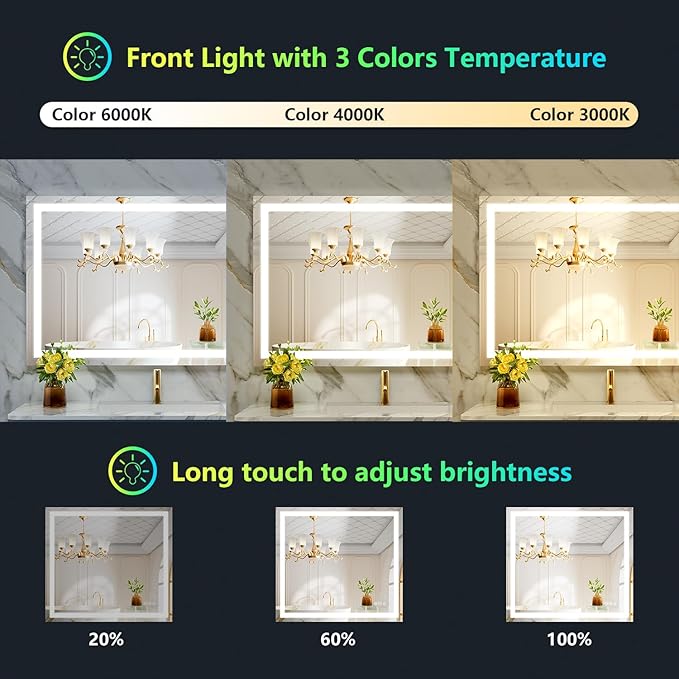 YEELAIT 40x36 Inch RGB LED Bathroom Mirror Front Light and RGB Backlit Lighted