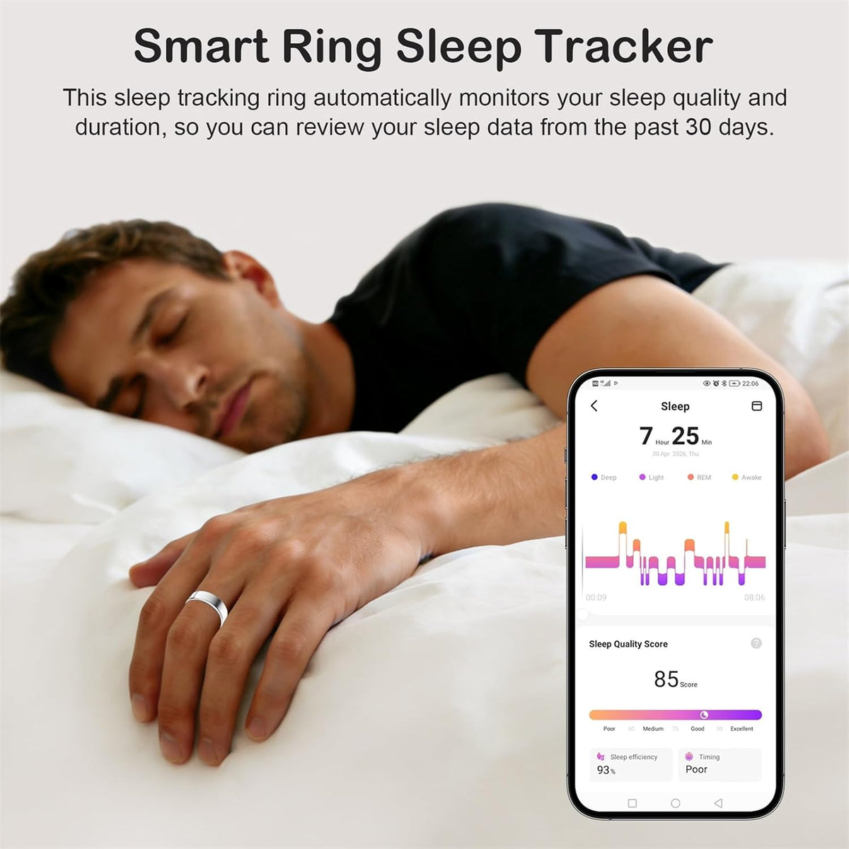 Smart Ring for Women Men, Sleep Activity Health Tracking Ring, Silver 8