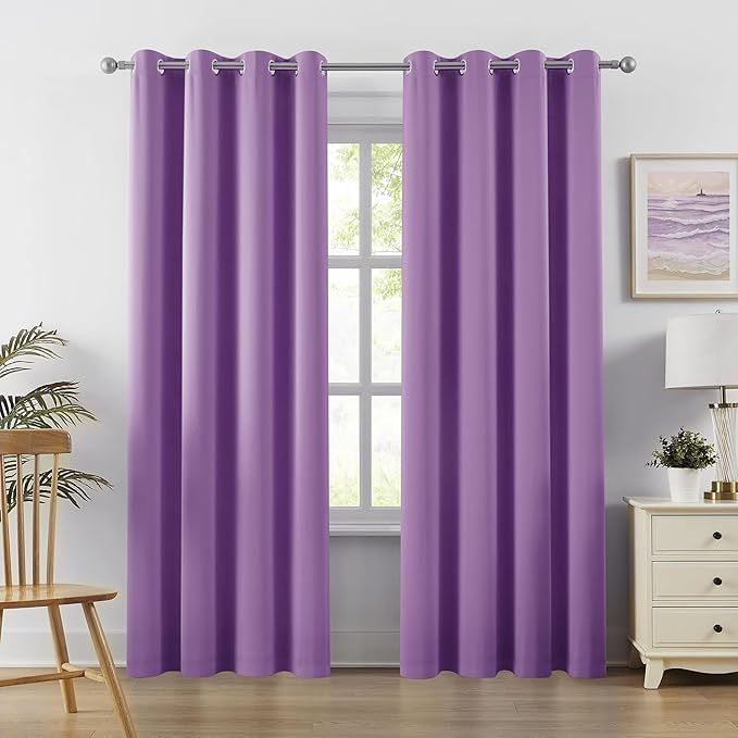 DUALIFE 96 Inch Length Purple Blackout Curtain Panels/Drapes