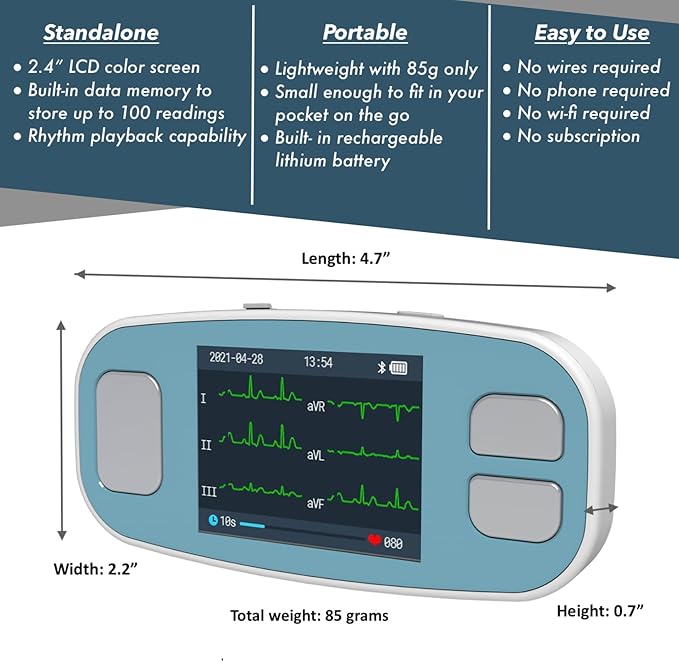 EMAY 6L Portable ECG Monitor | Record ECG and Heart Rate in 6 Channels |