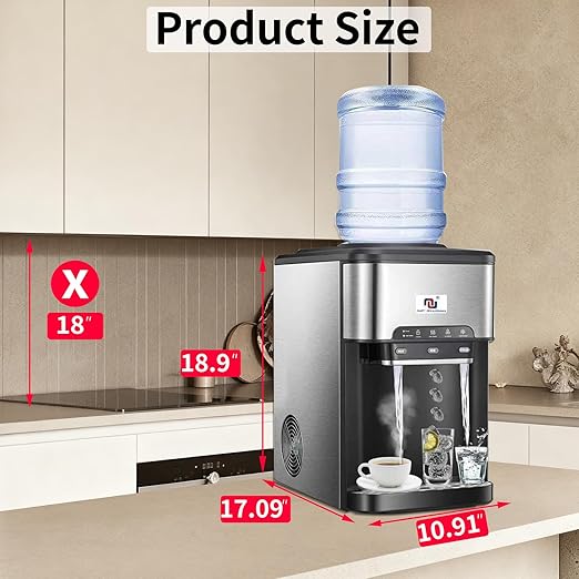NUNET 3-in-1 Portable Ice Maker Water Dispenser Countertop Built-in Ice Machine