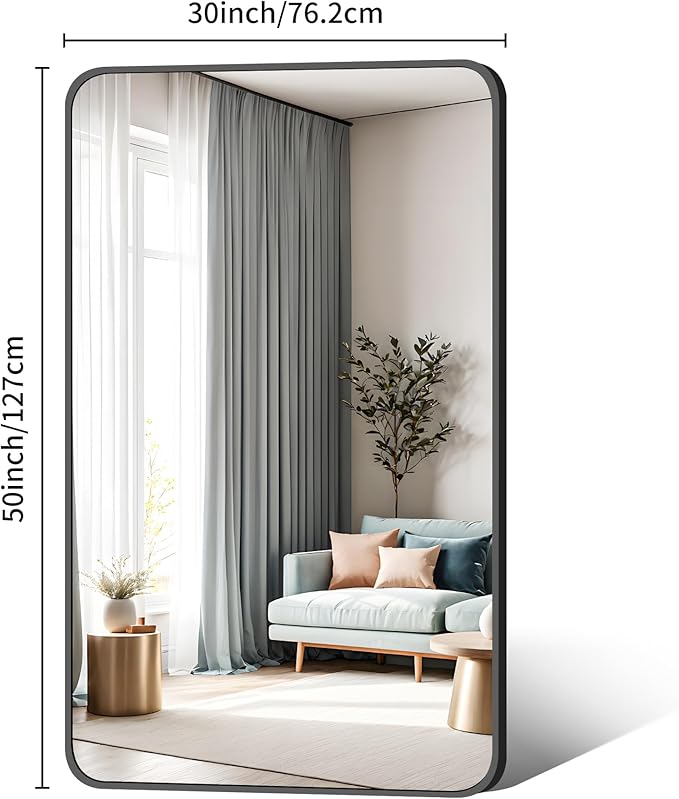 30 x 50 Inch Bathroom Mirror, Matte Black Wall Mirror