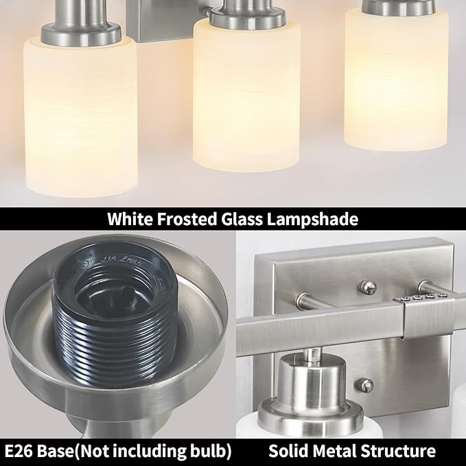 DIKAIDA Bathroom Vanity Light, 4-Light Nickel Modern Bathroom Light Fixtures