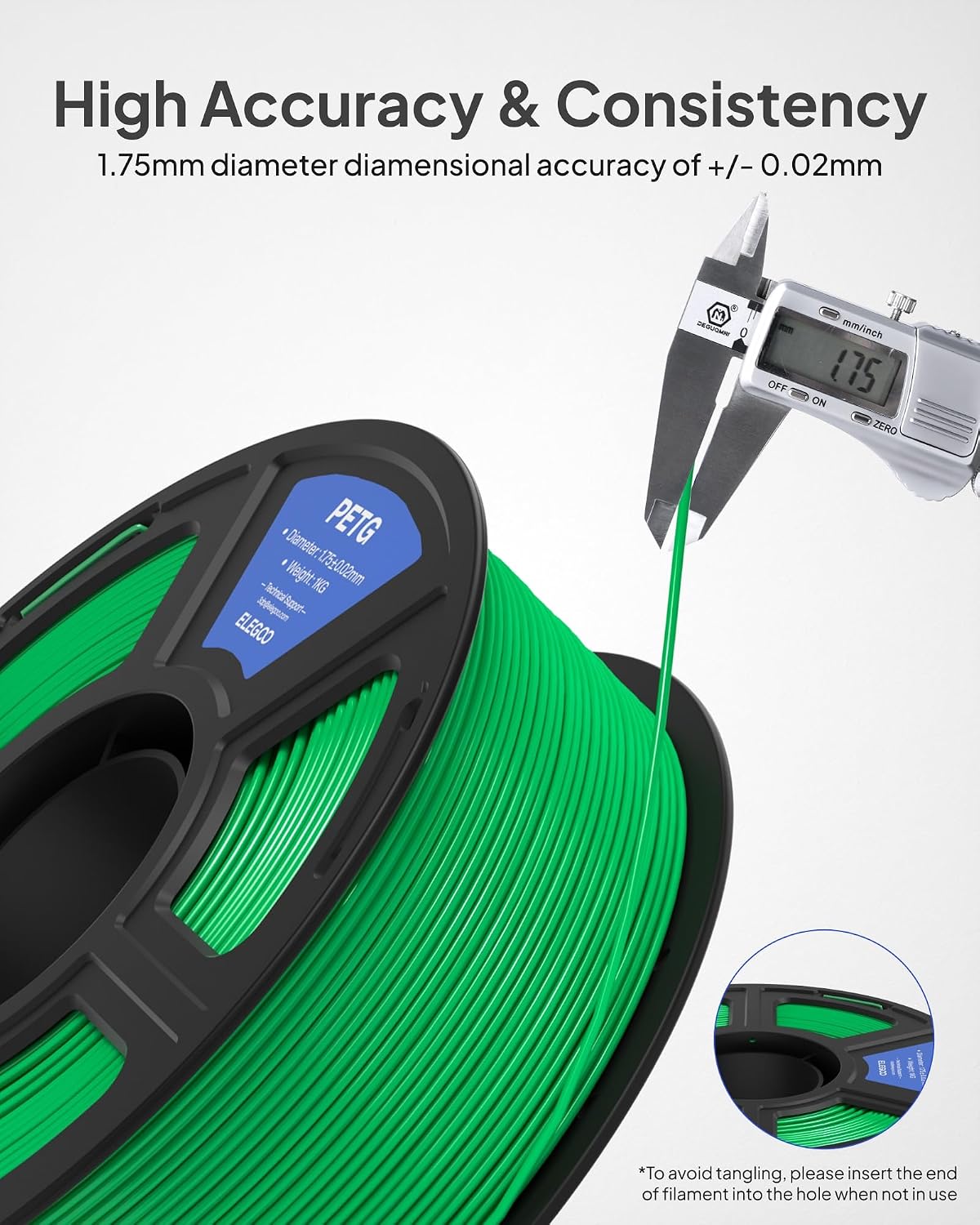 elegoo petg 3d printer filament 1.75mm black 4kg, side view
