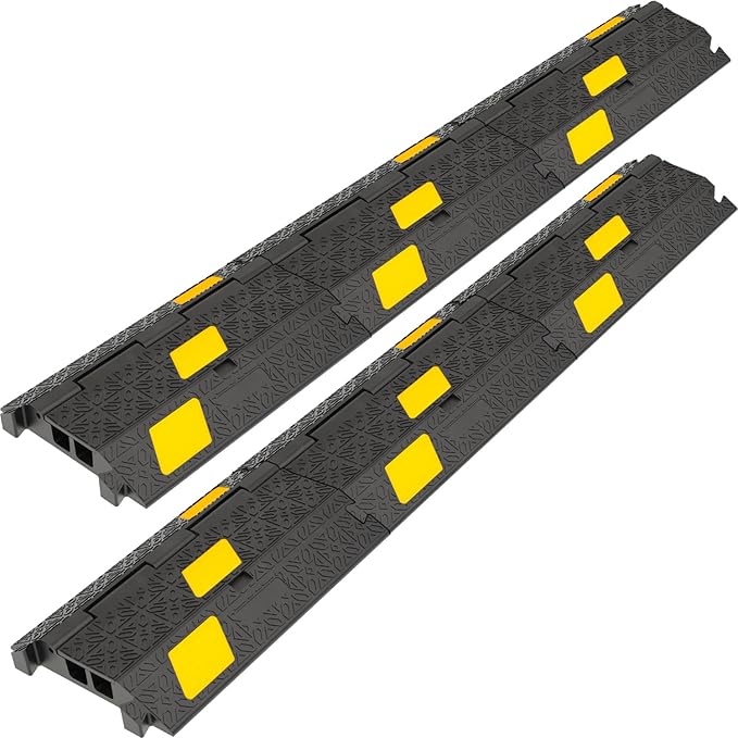 OranLite 6 Pack 2-Channel Rubber Cable Protector Ramp, Visible at Night