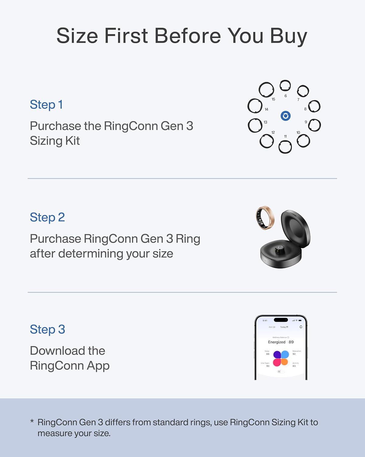RingConn Gen 3 Smart Ring - Vascular Trends(Size 8, Royal Gold)