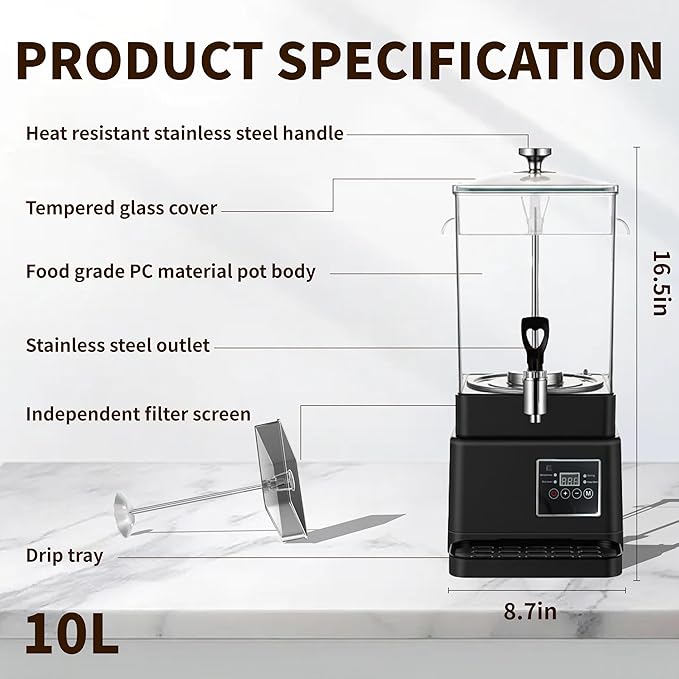 Coffee Urn Commercial Coffee Maker, 10 L 65 Cups, Transparent Electric
