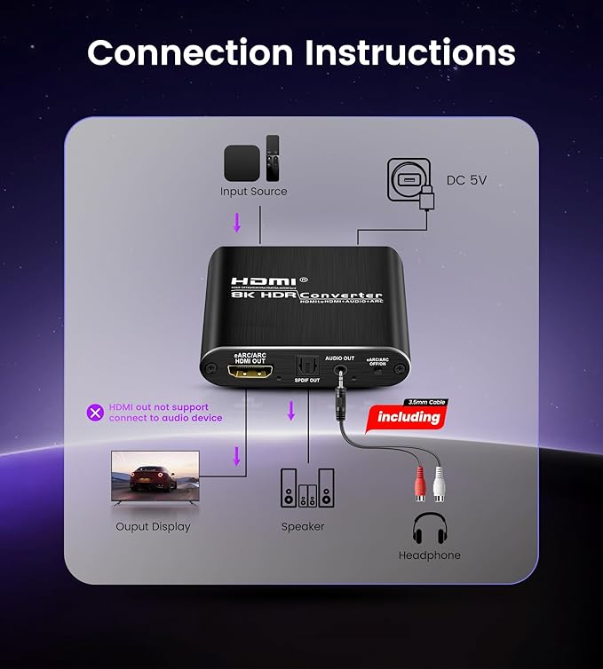 avedio links HDMI ARC/eARC Audio Extractor Converter 8K@60Hz 4K@120Hz, HDMI to