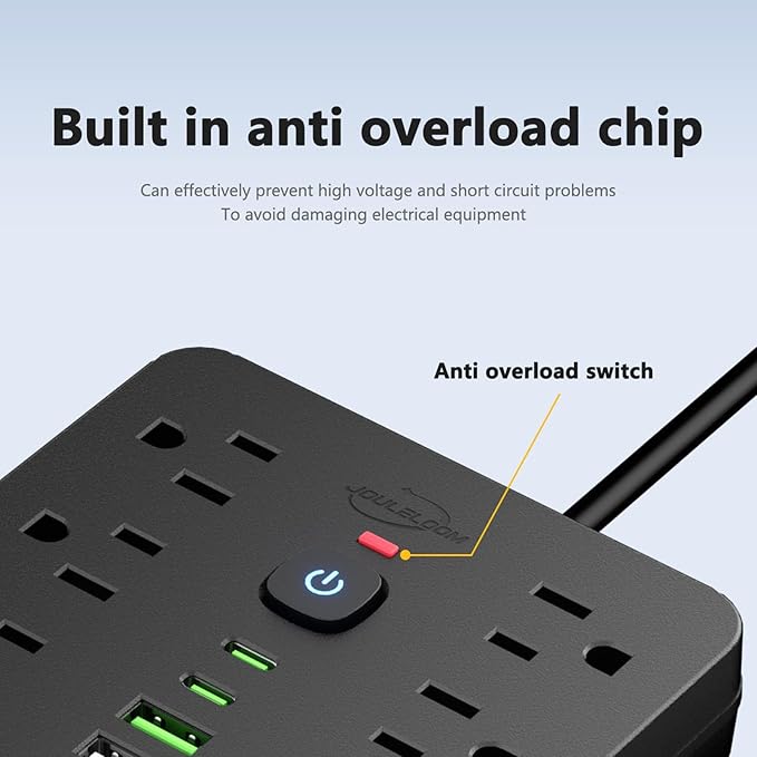 JouleLoom 2PCS 6 FT Flat Plug Surge Protector Power Strip, 11 Multiple AC
