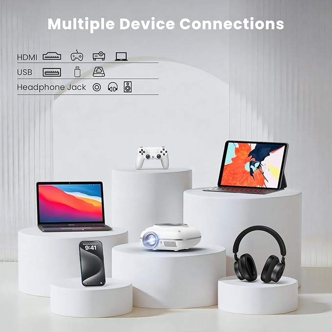 HOMPOW Mini Projector with Two -Way Bluetooth, Portable Projector