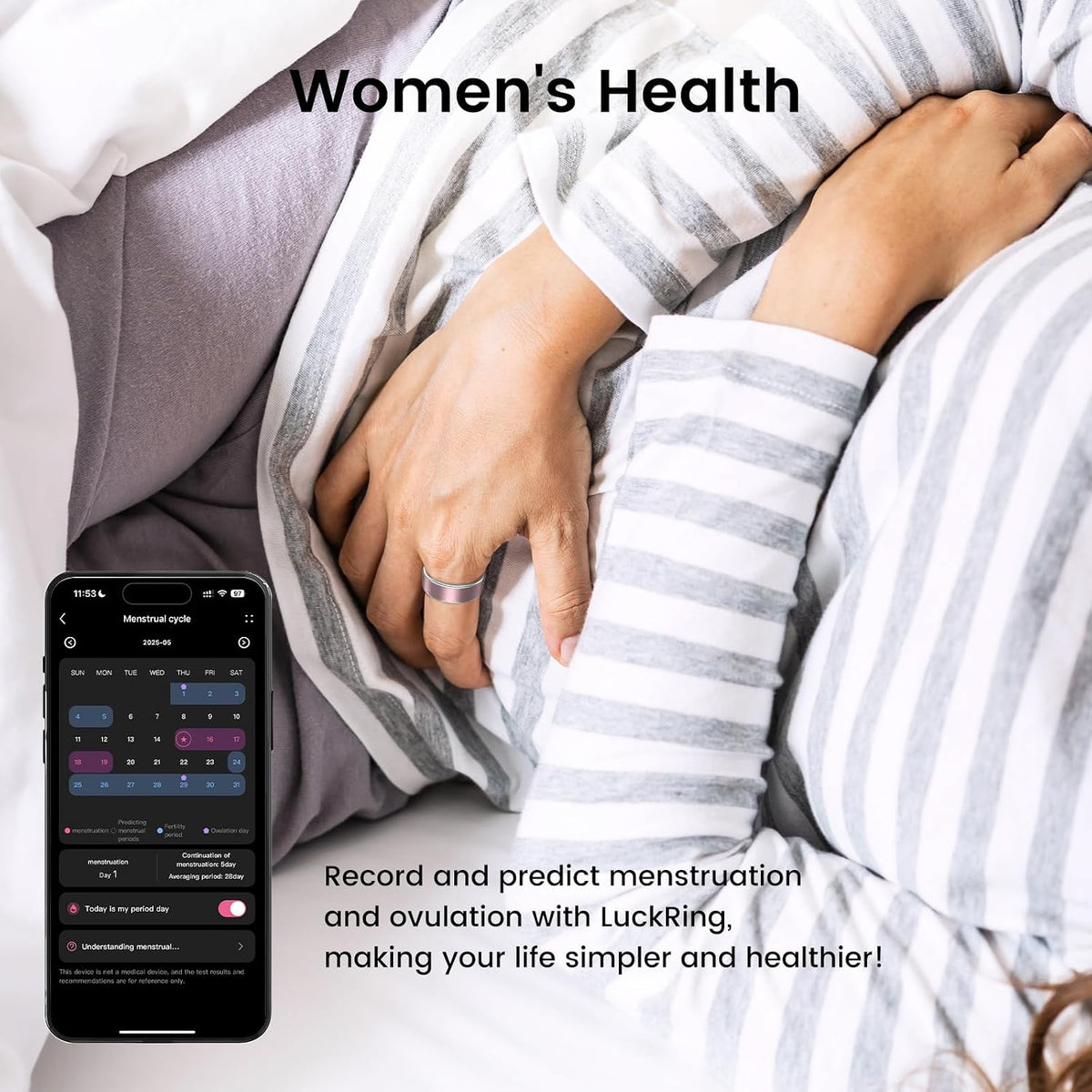 Smart Ring for Women & Men, IP68 Health Fitness Tracker (Silver, 8)