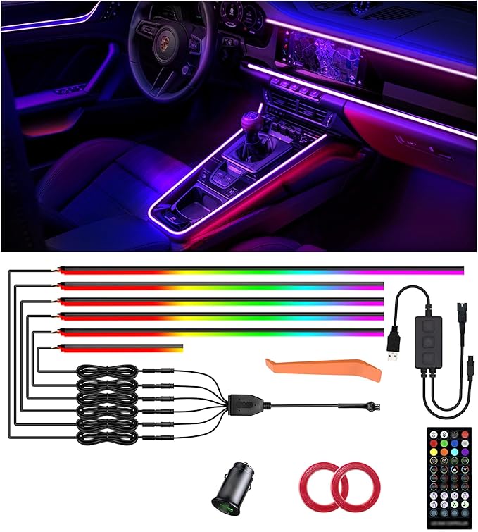 KENANEK 175’’ Acrylic Car Ambient Lighting Kit – 6 RGB LED Light Strips